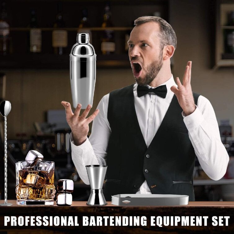 25 Ounce Cocktail Shaker Bar Set With Accessories, Martini Kit With  Measuring Jigger Whiskey Ice Stones And Mixing Spoon Plus Drink Recipes 